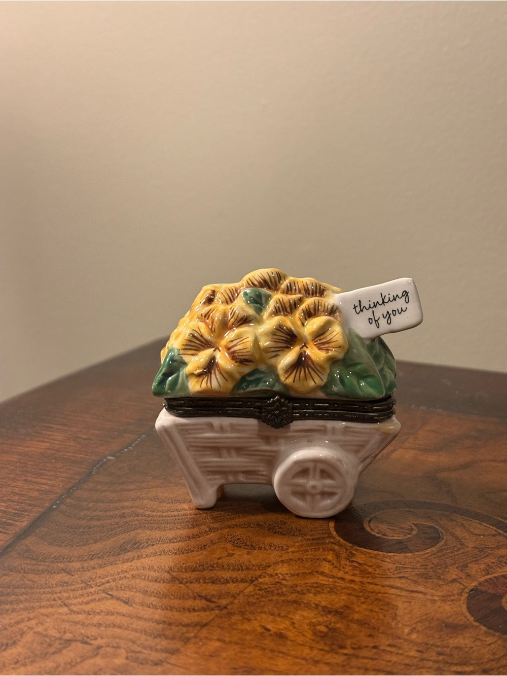 Hallmark Yellow Floral Wheelbarrow Trinket Box